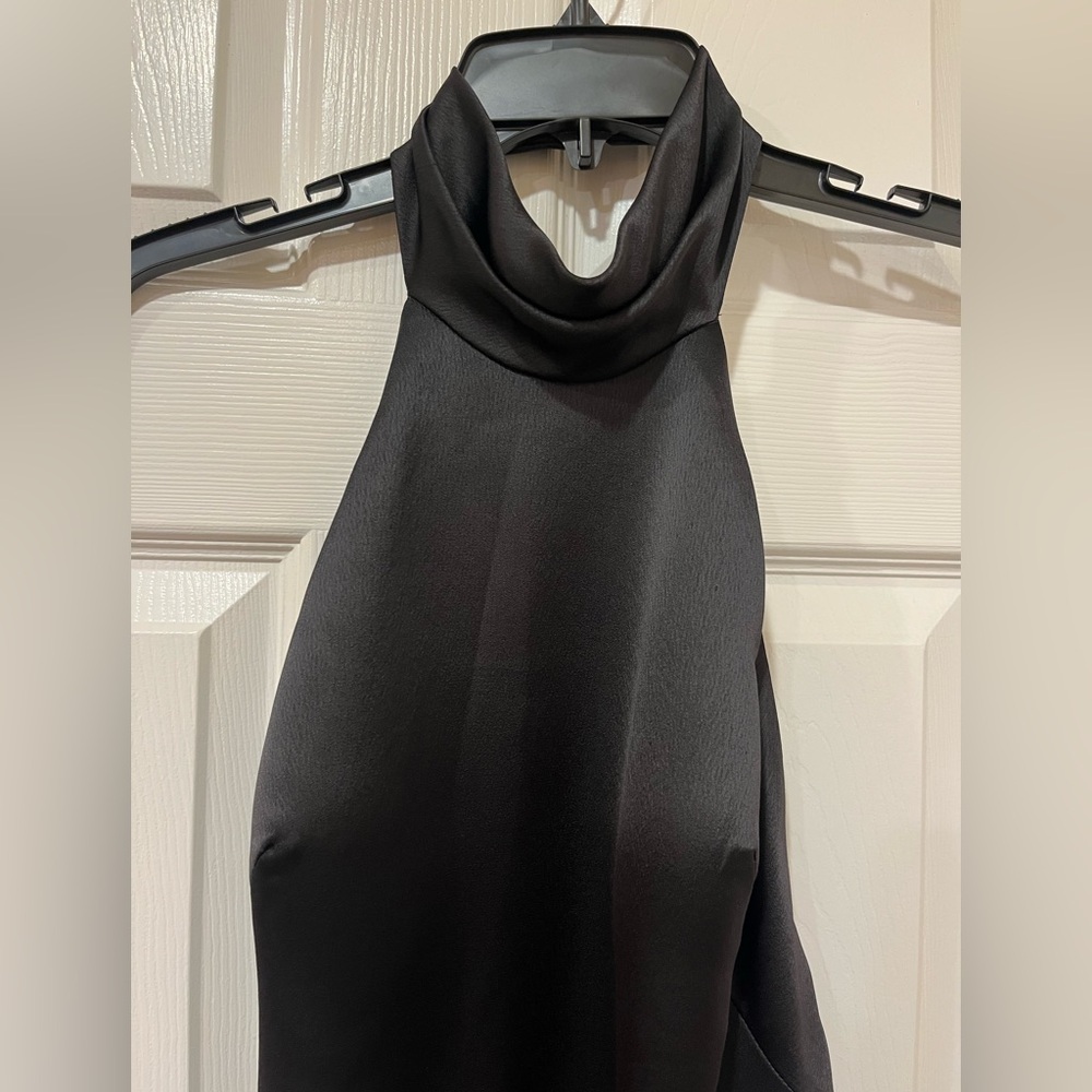 Jenny Yoo Black Luxe Satin Halter Neck Low Back Nicole Gown - Picture 5 of 13